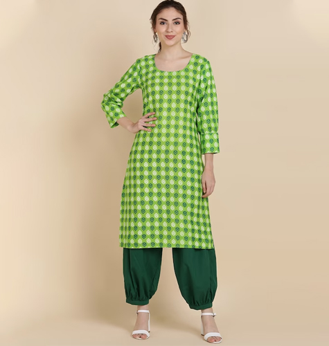 Women Green Ethnic Motifs Printed Pure Cotton Kurta with Salwar